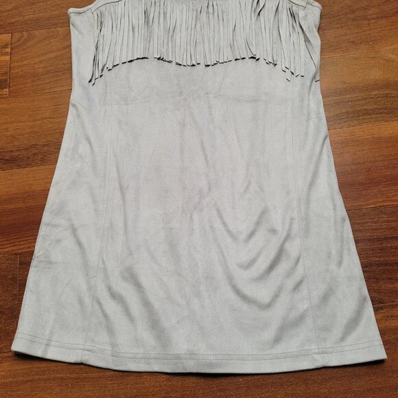 Grey Mini Dress Chest Fringe Festival Sleeveless Exposed Zipper Boho Hippie - Picture 4 of 15